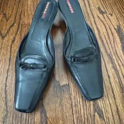 Prada Black Leather Mules Size 40 (us 8.5)