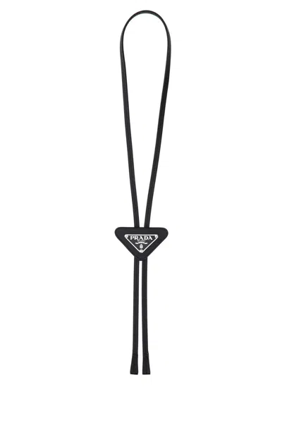 Prada Saffiano Leather Bolo Tie In Black