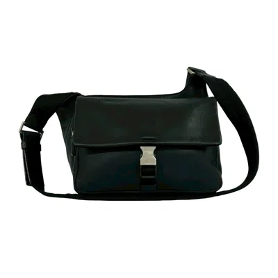 Pre-owned Prada Black Leather Nylon Pochette Shoulder Bag Sling Bag ()