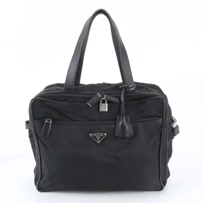 Pre-owned Prada Black Leather Nylon Tote Bag ()