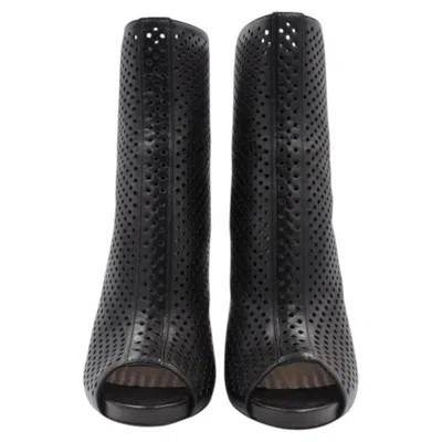 Pre-owned Prada Black Leather Open Toe Eyelet Booties