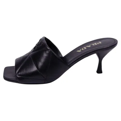 Pre-owned Prada Black Leather Open Toe Heeled Mules - Eu 37.5