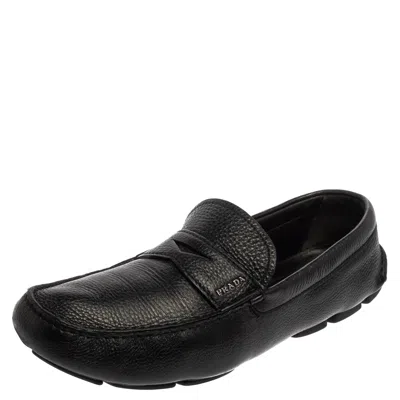 Pre-owned Prada Black Leather Penny Slip On Loafers Size 45