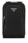 Prada Black Leather Phone Case In Black