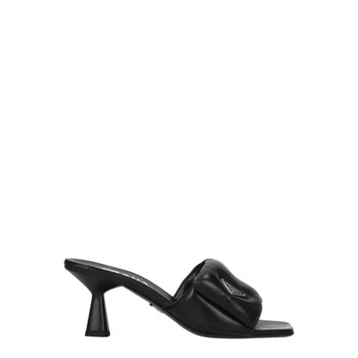 Prada Padded Leather Sandals In Black