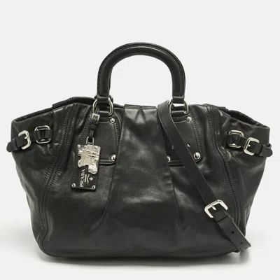 Pre-owned Prada Black Leather Pleated Satchel