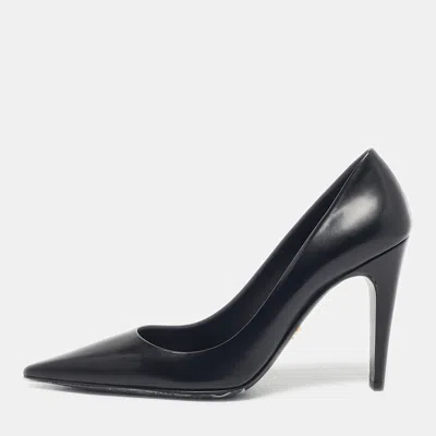 Pre-owned Prada Black Leather Pointed Toe Pumps Size 38