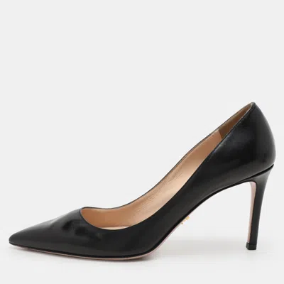 Pre-owned Prada Black Leather Pointed Toe Pumps Size 38.5