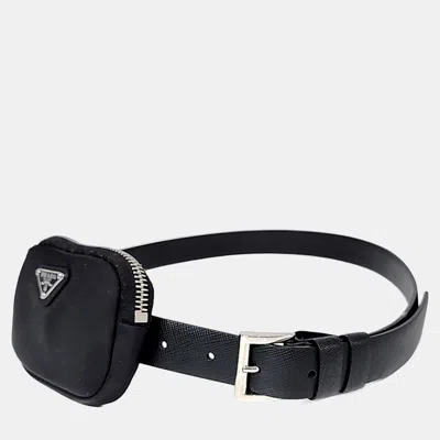 Pre-owned Prada Black Leather Pouch Belt