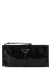 Prada Zip Soft Lux Leather Pouch Bag In Black