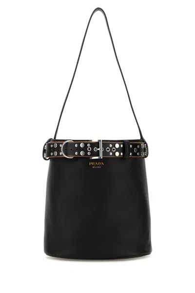 PRADA BLACK LEATHER PRADA BUCKLE BUCKLE BAG