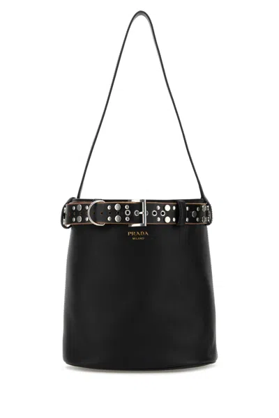 Prada Black Leather  Buckle Buckle Bag