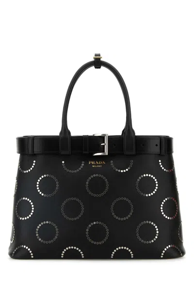 PRADA PRADA BLACK LEATHER PRADA BUCKLE LARGE HANDBAG