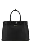 Prada Black Leather  Buckle Large Handbag In Black