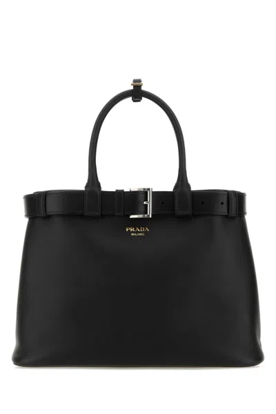 Prada Black Leather  Buckle Large Handbag