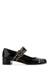 Prada Block Heel Round Toe Patent Finish Studded Detail
