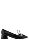 Prada Leather Pumps With Block Heel And Bow In Black