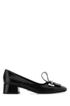 Prada Leather Pumps With Block Heel And Bow