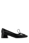 Prada Leather Pumps With Block Heel And Bow In Nero