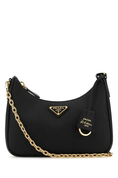 PRADA BLACK LEATHER RE-EDITION 2005 SHOULDER BAG