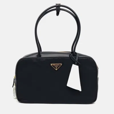 Pre-owned Prada Black Leather Re-nylon Vitello Shoulder Bag