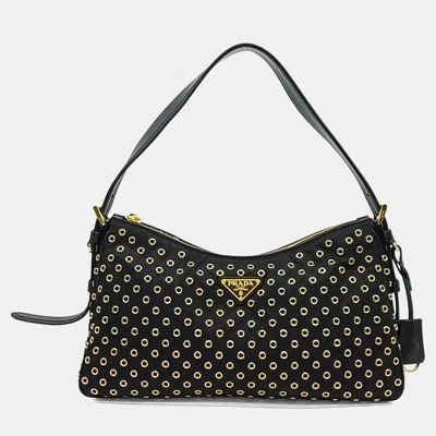 Pre-owned Prada Black Leather Re-nylon Aimée Bag