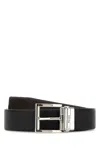 Prada Two-toned Saffiano Leather Reversibile Belt In Black
