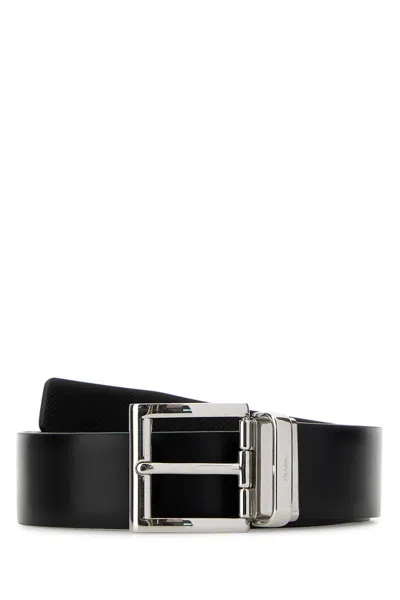 Prada Black Leather Reversible Belt 3.5 Cm