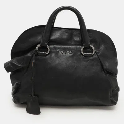 Pre-owned Prada Black Leather Ruffle Bauletto Satchel