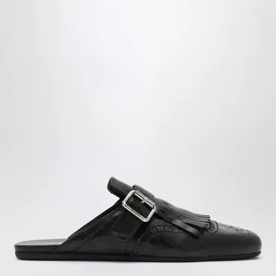 Prada Calf Leather Buckle Mules In Black