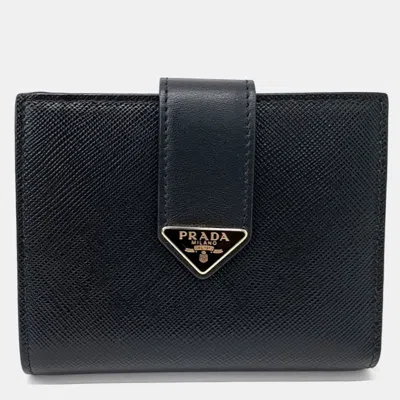 Pre-owned Prada Black Leather Saffiano Bi-fold Wallet