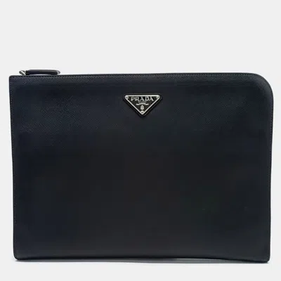 Pre-owned Prada Black Leather Saffiano Clutch