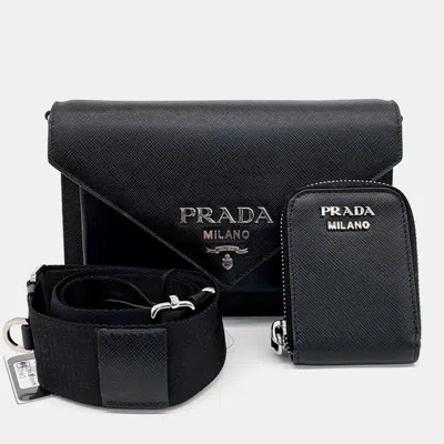 Pre-owned Prada Black Leather Saffiano Clutch And Crossbody Bag