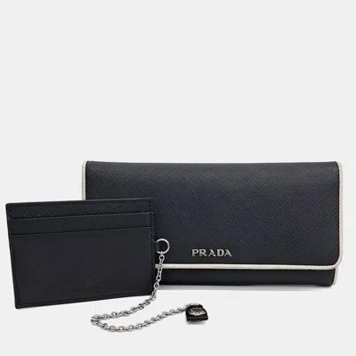Pre-owned Prada Black Leather Saffiano Long Wallet