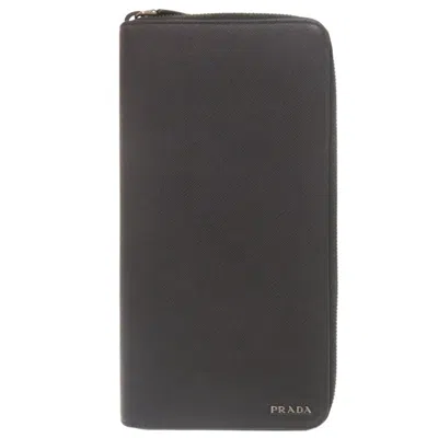Pre-owned Prada Black Leather Saffiano Long Wallet (bi-fold) ()