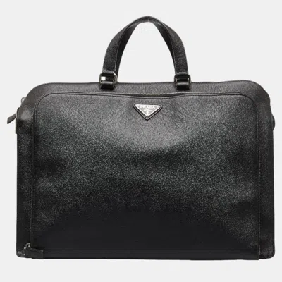 Pre-owned Prada Black Leather Saffiano Lux Business Briefcase