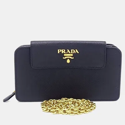 Pre-owned Prada Black Leather Saffiano Metal Crossbody Bag