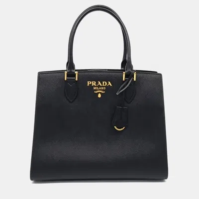 Pre-owned Prada Black Leather Saffiano Tote Bag