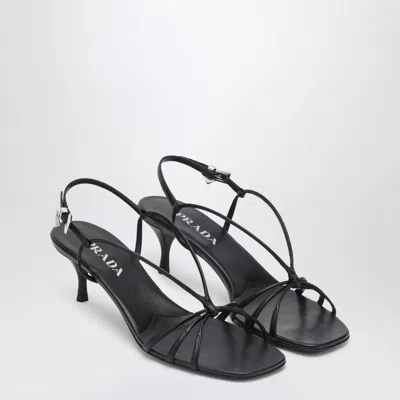 PRADA PRADA  BLACK LEATHER SANDAL WITH HEEL