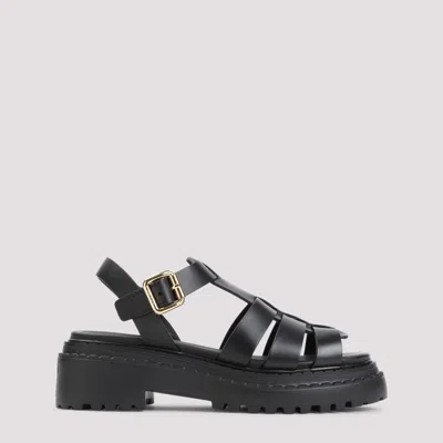 Prada Leather Cage Sandals In Black