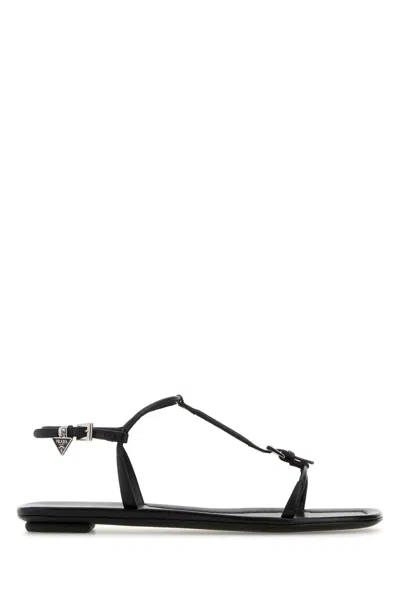 Prada Logo Leather Sandal In Black