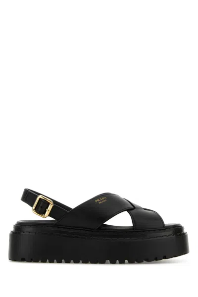 Prada Black Leather Sandals