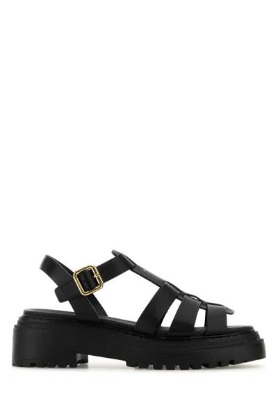 Prada Leather Cage Sandals In Black