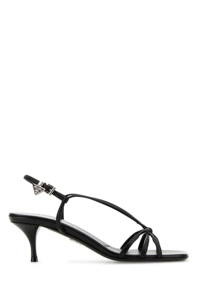 Prada Brushed Leather Slingback Sandals In Black