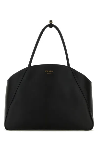 PRADA BLACK LEATHER SHOPPING BAG