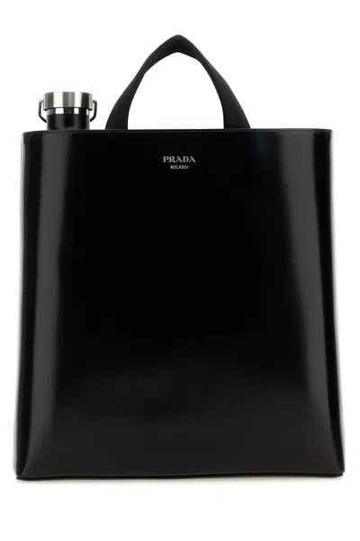 Prada Black Leather Shopping Bag