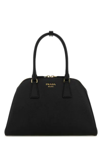 Prada Women Saffiano Midi Handbag In Black