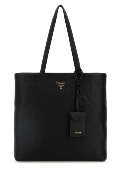 Prada Black Leather Shopping Bag In Nero