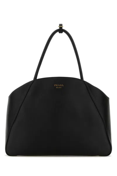 Prada Black Leather Shopping Bag In Nero