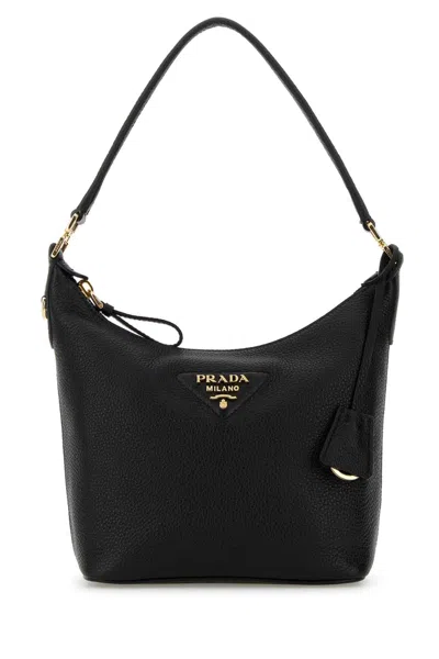 Prada Black Leather Shoulder Bag In Purple